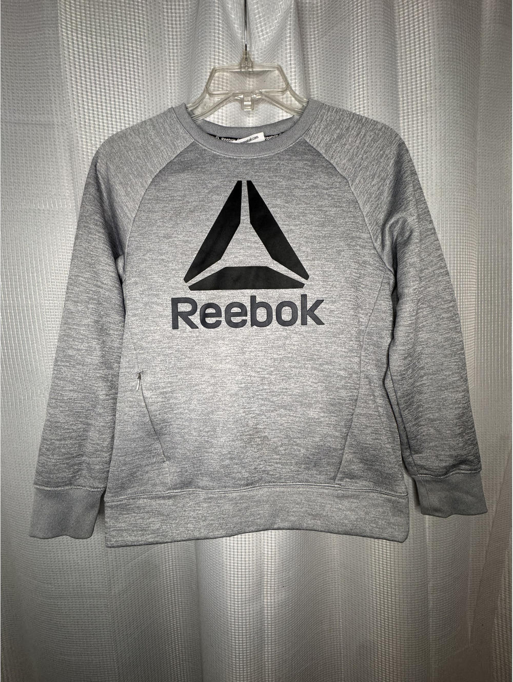 Reebok Boys L 10/12 Gray Fleece Crewneck Sweatshirt Big Logo Athletic